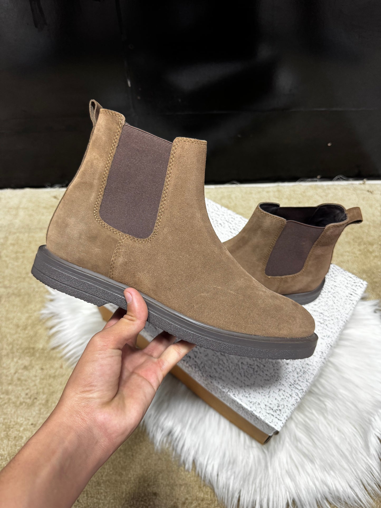 leather suede Chelsea boots